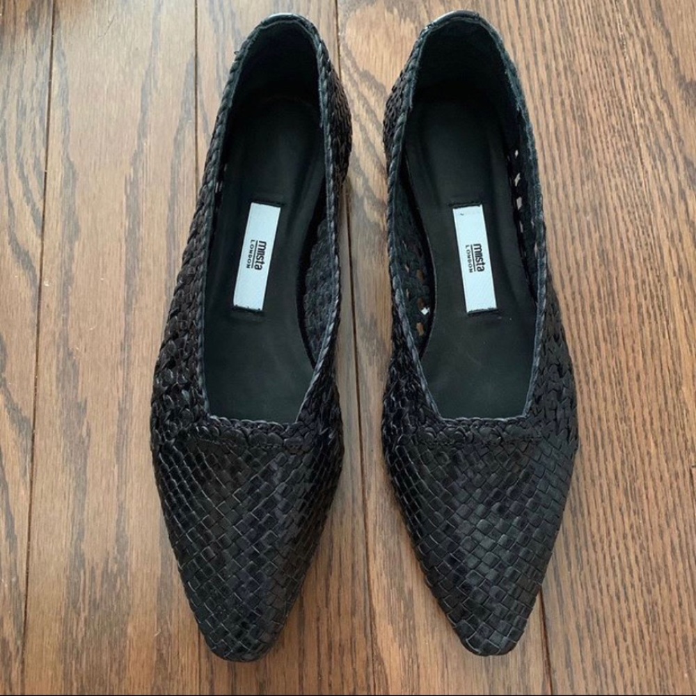 MIISTA LONDON PIP WOVEN FLATS BLACK SIZE 8